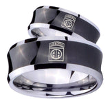 Bride and Groom Army Airborn Concave Black Tungsten Wedding Band Mens Set