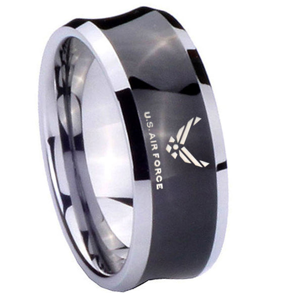 10MM Concave US Air Force Tungsten Carbide Black IP Two Tone Men's Ring
