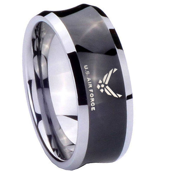 8MM Black Concave US Air Force Two Tone Tungsten Carbide Laser Engraved Ring
