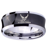 10MM Concave US Air Force Tungsten Carbide Black IP Two Tone Men's Ring