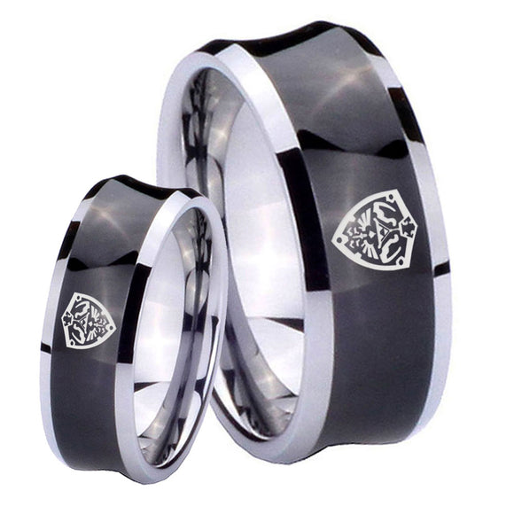 His and Hers Zelda Hylian Shield Concave Black Tungsten Custom Mens Ring Set