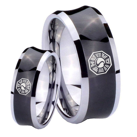 Bride and Groom Lost Dharma Concave Black Tungsten Custom Ring for Men Set