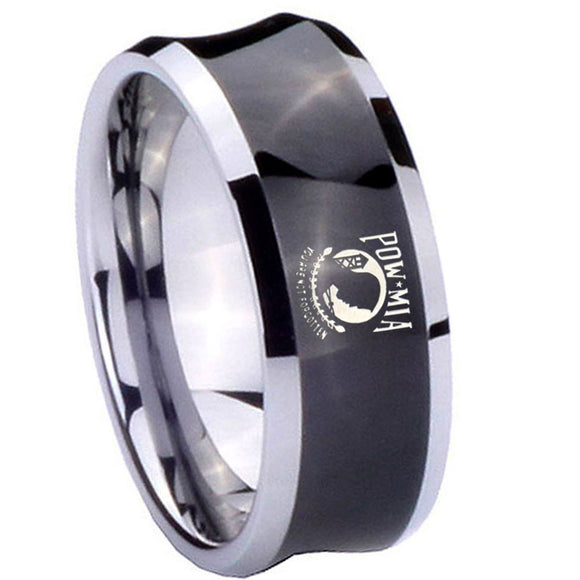 10mm Military Pow Concave Black Tungsten Carbide Wedding Bands Ring