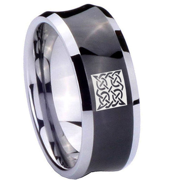 8mm Celtic Design Concave Black Tungsten Carbide Mens Promise Ring