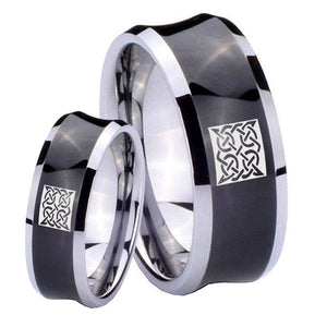 Bride and Groom Celtic Design Concave Black Tungsten Wedding Bands Ring Set