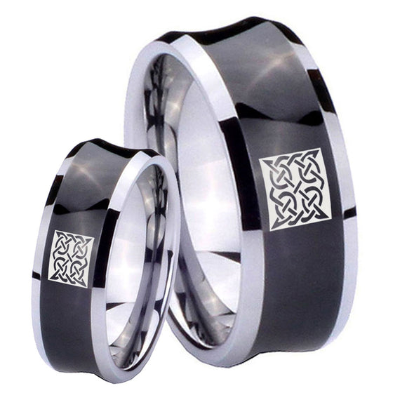 Bride and Groom Celtic Design Concave Black Tungsten Wedding Bands Ring Set