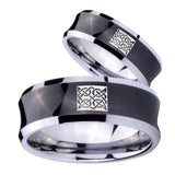 Bride and Groom Celtic Design Concave Black Tungsten Wedding Bands Ring Set