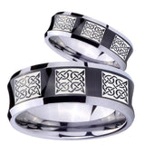 His Hers Multiple Celtic Concave Black Tungsten Wedding Engagement Ring Set