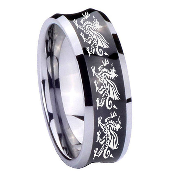 10mm Multiple Dragon Concave Black Tungsten Carbide Mens Promise Ring