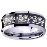 10mm Multiple Dragon Concave Black Tungsten Carbide Mens Promise Ring