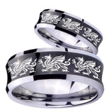 Bride and Groom Multiple Dragon Concave Black Tungsten Men's Bands Ring Set