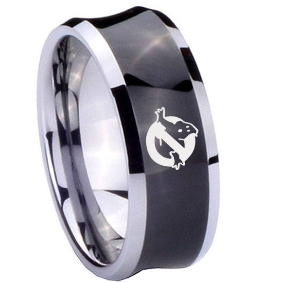8mm Ghostbusters Concave Black Tungsten Carbide Men's Wedding Ring