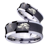 Bride and Groom Wolf Concave Black Tungsten Carbide Men's Band Ring Set