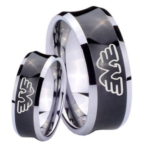 Bride and Groom Waylon Jennings Concave Black Tungsten Men's Bands Ring Set