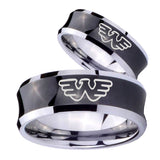 Bride and Groom Waylon Jennings Concave Black Tungsten Men's Bands Ring Set