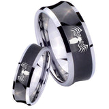 Bride and Groom Spider Concave Black Tungsten Carbide Men's Engagement Band Set