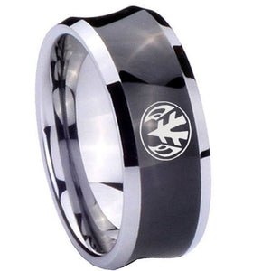 8mm Love Power Rangers Concave Black Tungsten Carbide Mens Ring