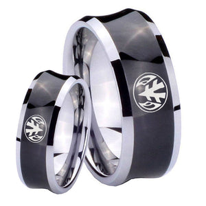 His Hers Love Power Rangers Concave Black Tungsten Wedding Engraving Ring Set