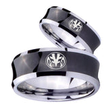 His Hers Love Power Rangers Concave Black Tungsten Wedding Engraving Ring Set