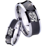 Bride and Groom Seeing Eye Concave Black Tungsten Carbide Rings for Men Set