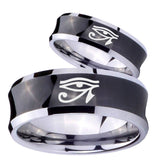 Bride and Groom Seeing Eye Concave Black Tungsten Carbide Rings for Men Set