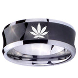 10mm Marijuana Leaf Concave Black Tungsten Carbide Anniversary Ring