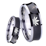 8mm Marijuana Leaf Concave Black Tungsten Carbide Personalized Ring