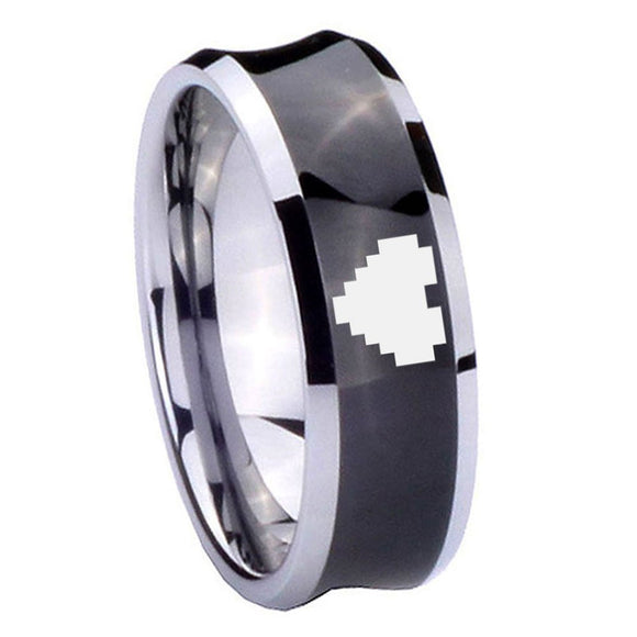 8MM Black Concave Zelda Heart Two Tone Tungsten Carbide Laser Engraved Ring