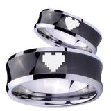 His Her Black Concave Zelda Heart Two Tone Tungsten Wedding Rings Set