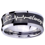 10mm Heart Beat forever Heart always Concave Black Tungsten Custom Ring for Men