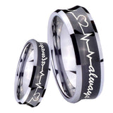 8mm Heart Beat forever Heart always Concave Black Tungsten Wedding Band Mens