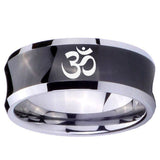 10mm Om Aum Yoga  Concave Black Tungsten Carbide Engagement Ring