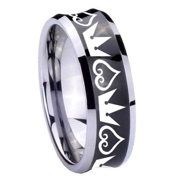 10mm Hearts and Crowns Concave Black Tungsten Carbide Mens Anniversary Ring