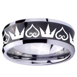 10mm Hearts and Crowns Concave Black Tungsten Carbide Mens Anniversary Ring