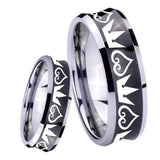 8mm Hearts and Crowns Concave Black Tungsten Carbide Wedding Engagement Ring