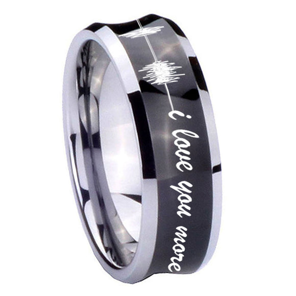 10mm Sound Wave, I love you more Concave Black Tungsten Carbide Men's Band Ring