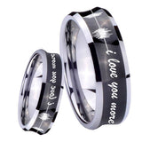 8mm Sound Wave, I love you more Concave Black Tungsten Carbide Custom Mens Ring