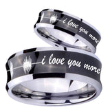 His Hers Sound Wave, I love you more Concave Black Tungsten Mens Ring Set