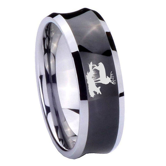 8mm Deer Hunting Concave Black Tungsten Carbide Engraved Ring