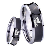 8mm Deer Hunting Concave Black Tungsten Carbide Engraved Ring