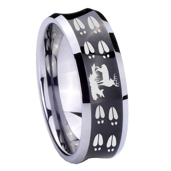 8mm Deer Hunting Tracks Concave Black Tungsten Carbide Mens Anniversary Ring