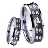 8mm Deer Hunting Tracks Concave Black Tungsten Carbide Mens Anniversary Ring