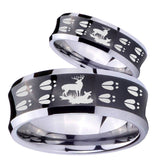 His Hers Deer Hunting Tracks Concave Black Tungsten Mens Wedding Band Set