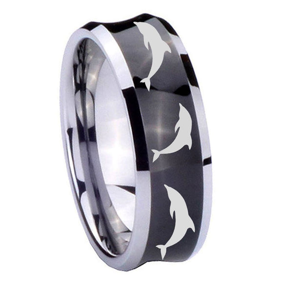 8mm Dolphins Concave Black Tungsten Carbide Wedding Band Ring