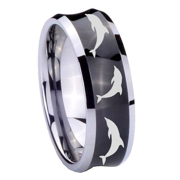10mm Dolphins Concave Black Tungsten Carbide Mens Engagement Ring
