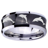 10mm Dolphins Concave Black Tungsten Carbide Mens Engagement Ring