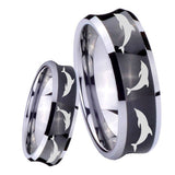 8mm Dolphins Concave Black Tungsten Carbide Wedding Band Ring