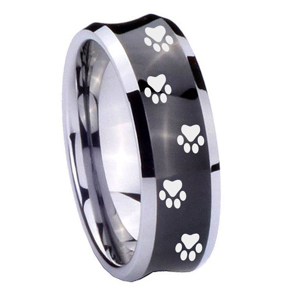 10mm Paw Print Concave Black Tungsten Carbide Men's Engagement Ring