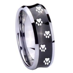 8mm Paw Print Concave Black Tungsten Carbide Mens Bands Ring