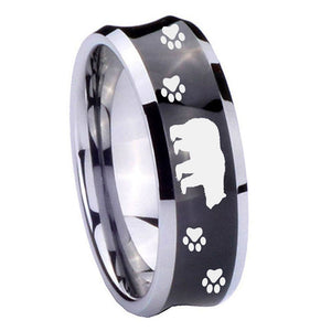 8mm Bear and Paw Concave Black Tungsten Carbide Men's Bands Ring